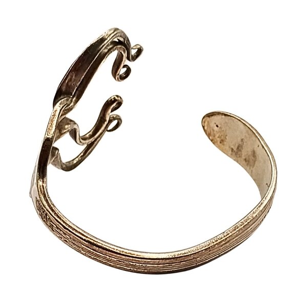 Vintage 70s Silver Plated Fork Wrap Bracelet & Abalone Shell Earrings Set Women - Picture 5 of 10